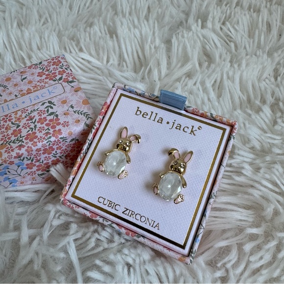 Bella Jack Goldtone Crackle Cubic Zirconia Easter Bunny Earrings - Picture 5 of 14